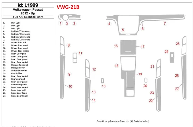 Volkswagen Passat B7 2012-UP SE Model Interior BD Dash Trim Kit - 1 - Interior Dash Trim Kit Volkswagen Passat B7 2012-UP SE Model Interior BD Dash Trim Kit - 1 - Interior Dash Trim Kit