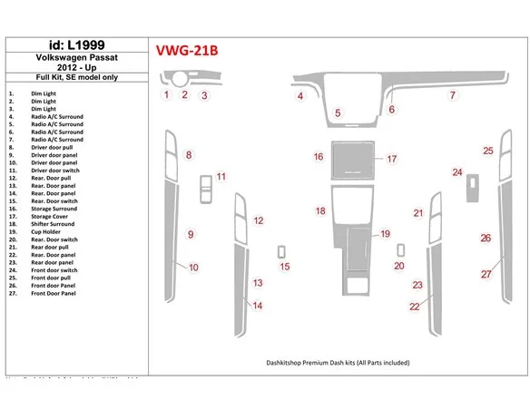 Volkswagen Passat B7 2012-UP SE Model Interieur BD Dash Trim Kit - 1