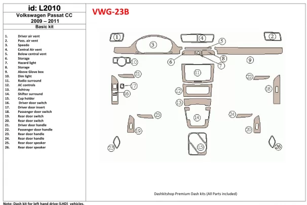 Volkswagen Passat CC 2009-2011 Basic Set Interior BD Dash Trim Kit - 1 - Interior Dash Trim Kit Volkswagen Passat CC 2009-2011 Basic Set Interior BD Dash Trim Kit - 1 - Interior Dash Trim Kit