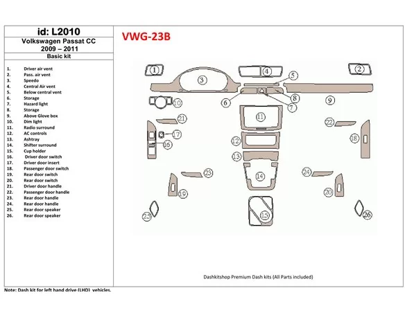 Volkswagen Passat CC 2009-2011 Basic Set Interieur BD Dash Trim Kit - 1