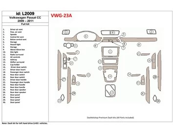 Volkswagen Passat CC 2009-2011 Kit complet de garnitures de tableau de bord intérieur BD - 1