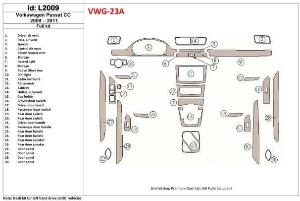 Volkswagen Passat CC 2009-2011 Full Set Interior BD Dash Trim Kit - 1 - Interior Dash Trim Kit Volkswagen Passat CC 2009-2011 Full Set Interior BD Dash Trim Kit - 1 - Interior Dash Trim Kit