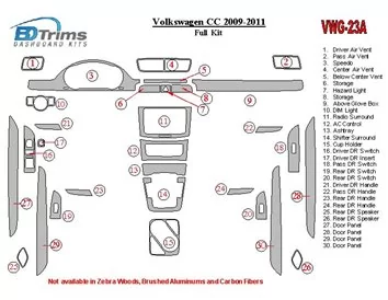 Volkswagen Passat CC 2009-2011 Volledige set Interieur BD Dash Trim Kit