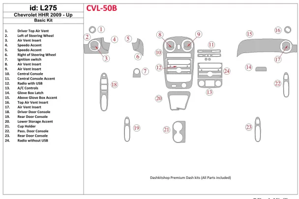 Chevrolet HHR 2009-UP Basic Set Interieur BD Dash Trim Kit - 1 Chevrolet HHR 2009-UP Basic Set Interieur BD Dash Trim Kit - 1