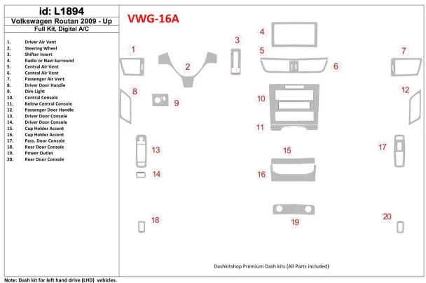 Volkswagen Routan 2009-UP Volledige set, automatisch AC Interieur BD Dash Trim Kit - 1 Volkswagen Routan 2009-UP Volledige set, automatisch AC Interieur BD Dash Trim Kit - 1