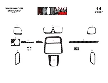 Volkswagen Scirocco 01.2013 3D Interior Custom Dash Trim Kit 16-Parts