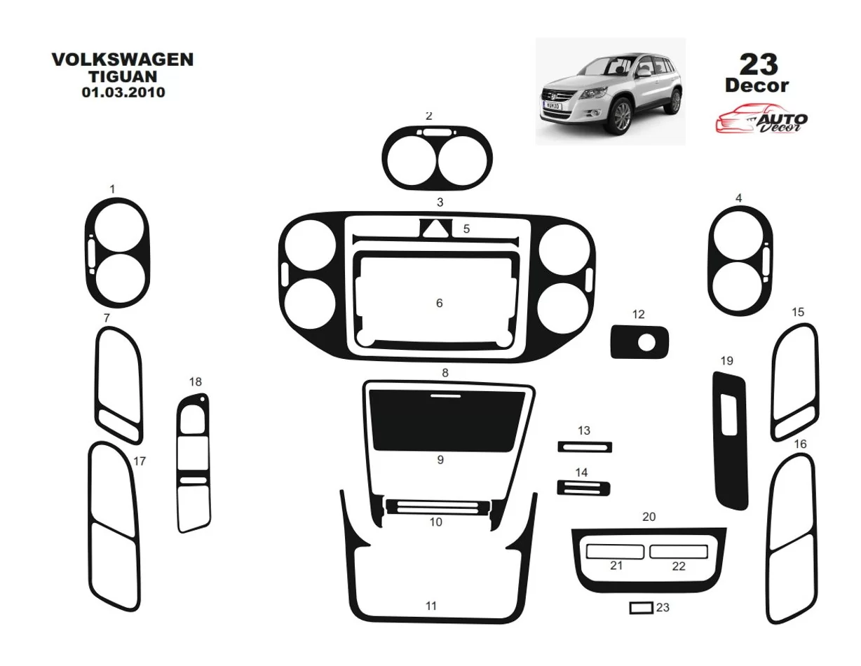 Volkswagen Tiguan 09.2011 Inleg dashboard Interieurset aansluitend en pasgemaakt op he 23 -Teile - 1