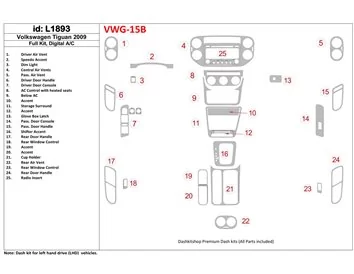 Volkswagen Tiguan 2009-2009 Ensemble complet, kit de garniture de tableau de bord BD intérieur AC automatique - 1