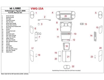 Volkswagen Tiguan 2009-2009 Ensemble complet, Boîte de vitesses manuelle AC Intérieur BD Dash Trim Kit - 1