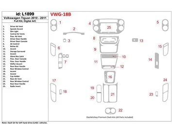 Volkswagen Tiguan 2010-UP Ensemble complet, kit de garniture de tableau de bord intérieur BD à contrôle automatique de la climat