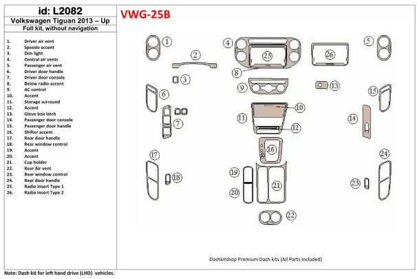 Volkswagen Tiguan 2013-UP Ensemble complet, sans kit de décoration de tableau de bord intérieur NAVI BD - 1 Volkswagen Tiguan 2013-UP Ensemble complet, sans kit de décoration de tableau de bord intérieur NAVI BD - 1
