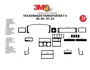 Volkswagen Transporter T4 09.98-07.03 3D Interior Custom Dash Trim Kit 18-Parts