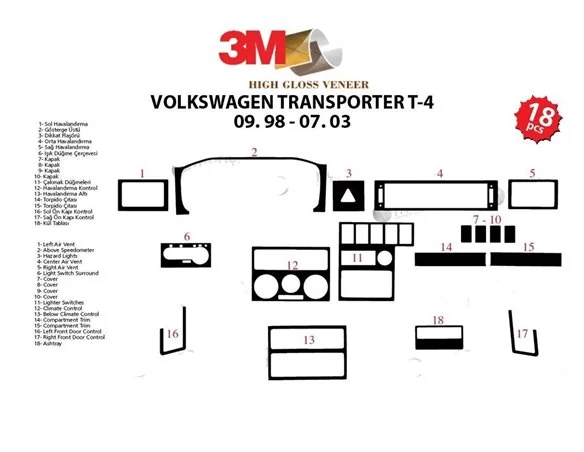 Volkswagen Transporter T4 09.98-07.03 3D Interior Custom Dash Trim Kit 18-Parts