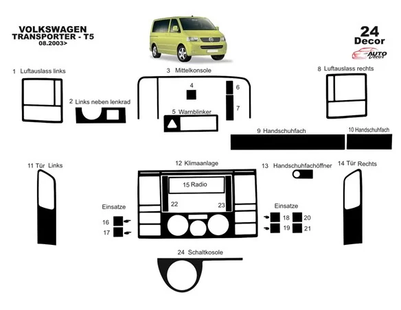 Volkswagen Transporter T5 08.03-08.09 3D Interior Custom Dash Trim Kit 29-Parts