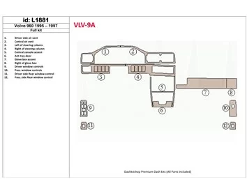 Volvo 960 1995-1997 Kit complet de garnitures de tableau de bord intérieur BD - 1