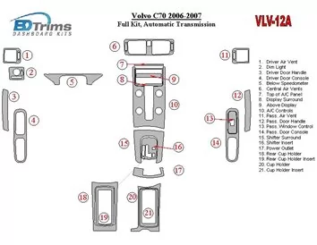 Volvo C70 2006-2010 Ensemble complet, kit de garniture de tableau de bord intérieur BD à engrenage automatique - 1