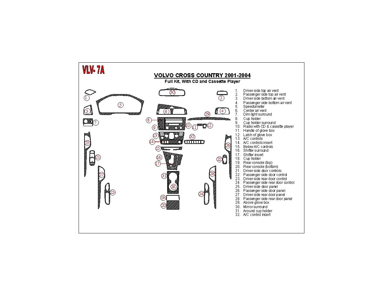 Ensemble complet Volvo Cross Country 2001-2004, avec CD et cassette audio compacte, kit de garniture de tableau de bord intérieu