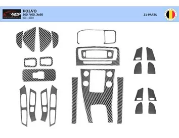Volvo S 60 V60 2010–2018 Kit de garniture de tableau de bord intérieur 3D Dash Trim Dekor 21-Parts - 1