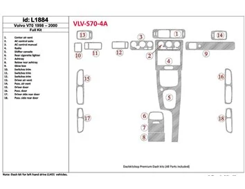Volvo S70 1998-2000 Ensemble complet, ensemble de 18 pièces Kit de garniture de tableau de bord intérieur BD - 1
