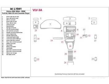 Volvo S80 2004-2006 Full Set, With CD and Compact Casette audio Interior BD Dash Trim Kit - 1 - Interior Dash Trim Kit