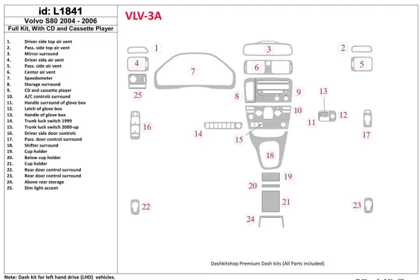 Volvo S80 2004-2006 Full Set, With CD and Compact Casette audio Interior BD Dash Trim Kit - 1 - Interior Dash Trim Kit Volvo S80 2004-2006 Full Set, With CD and Compact Casette audio Interior BD Dash Trim Kit - 1 - Interior Dash Trim Kit