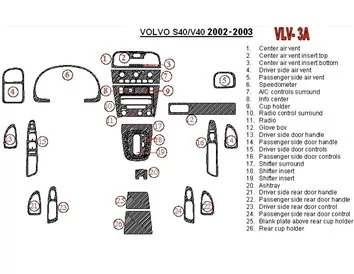 Volvo V40 2002-UP Ensemble complet, ensemble de 26 pièces Kit de garniture de tableau de bord intérieur BD - 1