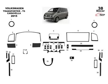 Volkswagen Transporter T6 2016 3D Interior Custom Dash Trim Kit 38-Parts