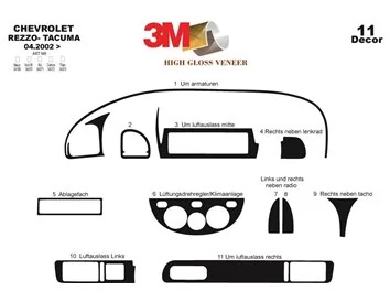 Chevrolet Rezzo-Tacuma 04.2002 Kit de garniture de tableau de bord intérieur 3D Dash Trim Dekor 11-Parts