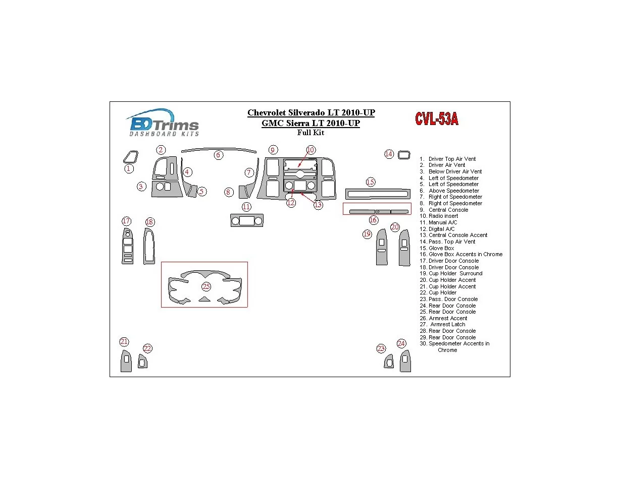 Chevrolet Silverado 2010-UP Volledige set interieur BD dashboardafwerkingsset - 1