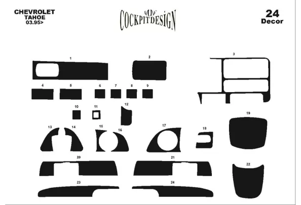 Chevrolet Tahoe 03.95-09.99 Kit de garniture de tableau de bord intérieur 3D Dash Trim Dekor 24-Parts - 1 Chevrolet Tahoe 03.95-09.99 Kit de garniture de tableau de bord intérieur 3D Dash Trim Dekor 24-Parts - 1