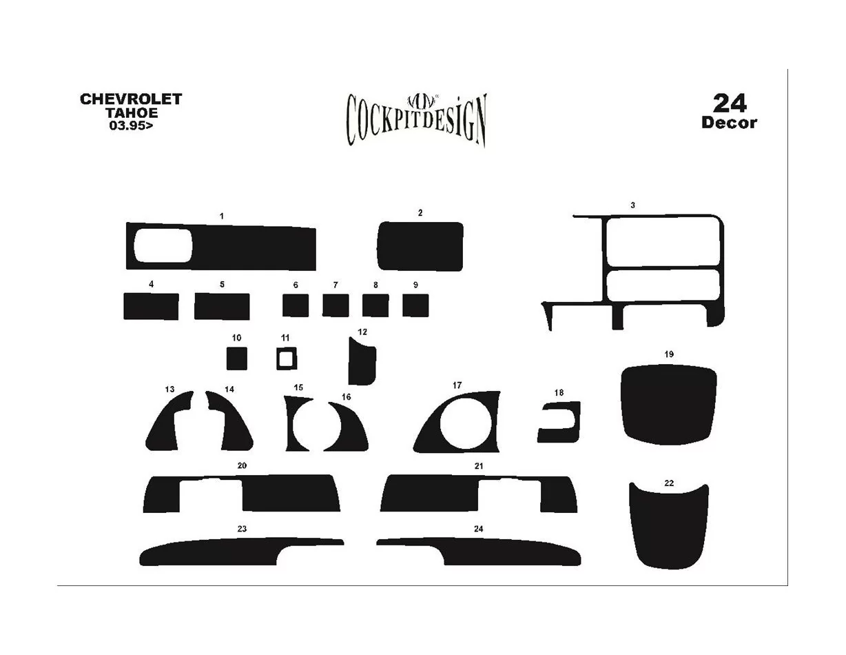 Chevrolet Tahoe 03.95-09.99 Kit de garniture de tableau de bord intérieur 3D Dash Trim Dekor 24-Parts - 1