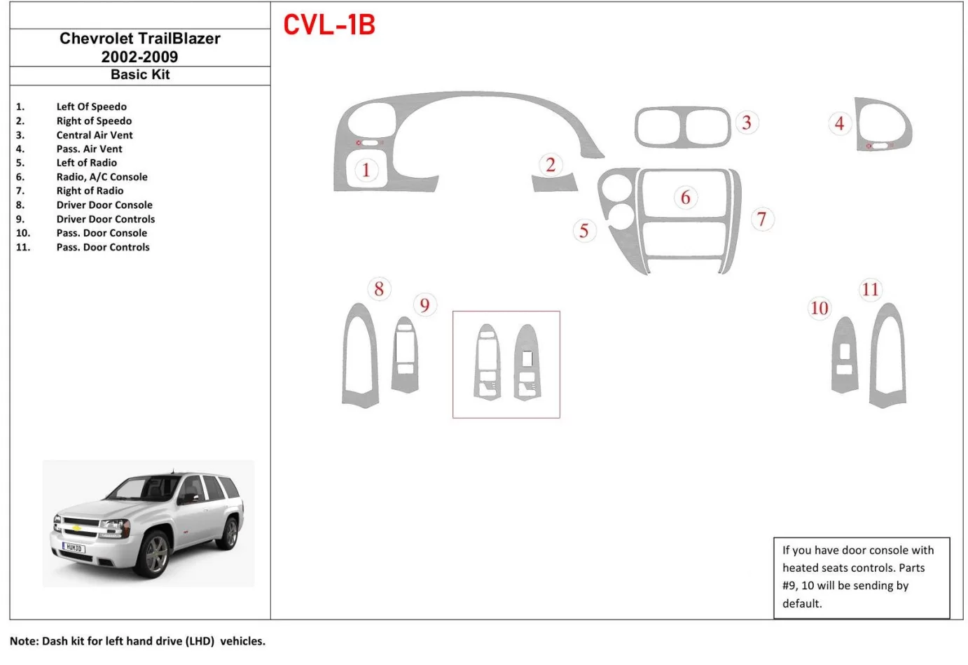 Chevrolet Trail Blazer 2002-UP Basic Set Interior BD Dash Trim Kit - 1 - Interior Dash Trim Kit