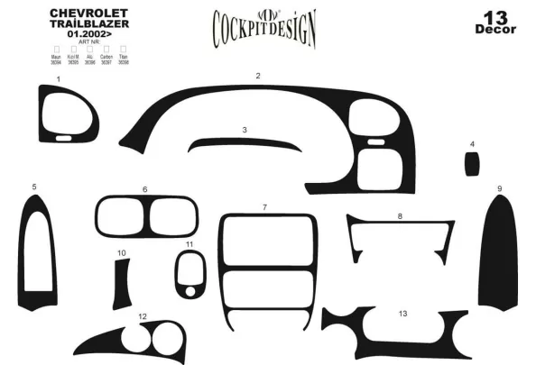 Chevrolet Trailblazer 01.2002 3D Interior Dashboard Trim Kit Dash Trim Dekor 13-Parts - 1 - Interior Dash Trim Kit Chevrolet Trailblazer 01.2002 3D Interior Dashboard Trim Kit Dash Trim Dekor 13-Parts - 1 - Interior Dash Trim Kit