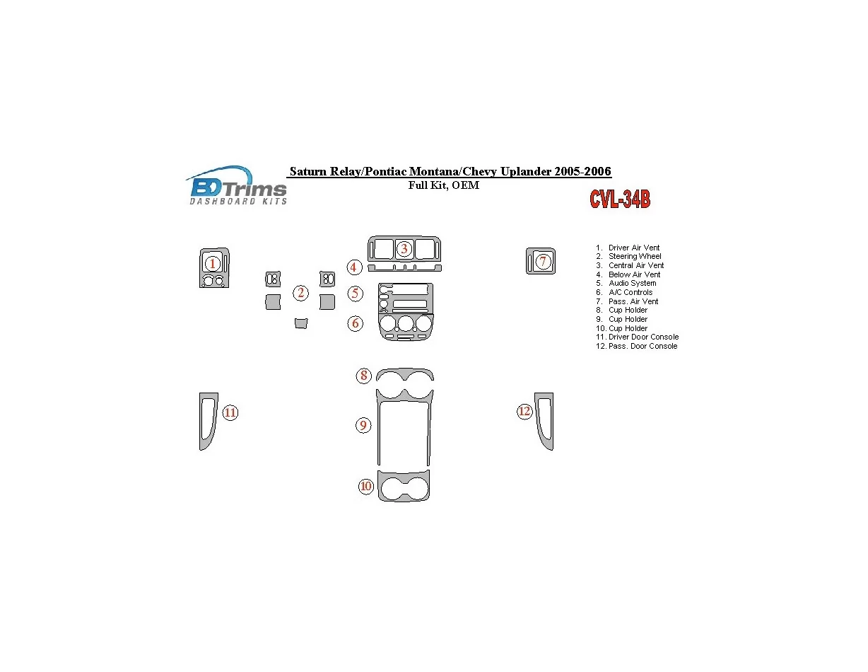 Chevrolet Uplander 2005-UP Full Set, OEM Interior BD Dash Trim Kit - 1 - Interior Dash Trim Kit