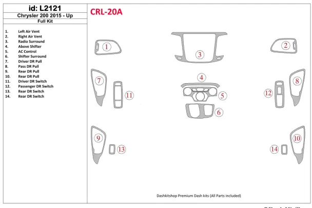Chrysler 200 2015-UP Kit de garniture de tableau de bord intérieur BD complet - 1