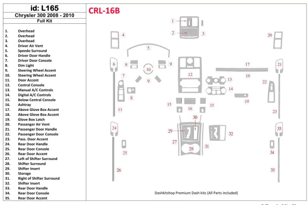 Chrysler 300 2008-UP Kit de garniture de tableau de bord intérieur BD complet - 1