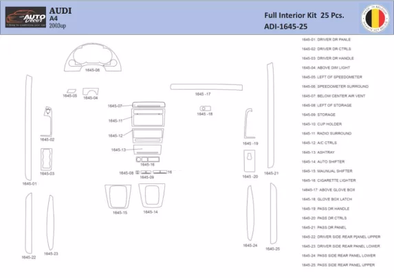 Audi A4 B6 2000–2006 Interior WHZ Dashboard trim kit 44 Parts - 1 - Interior Dash Trim Kit