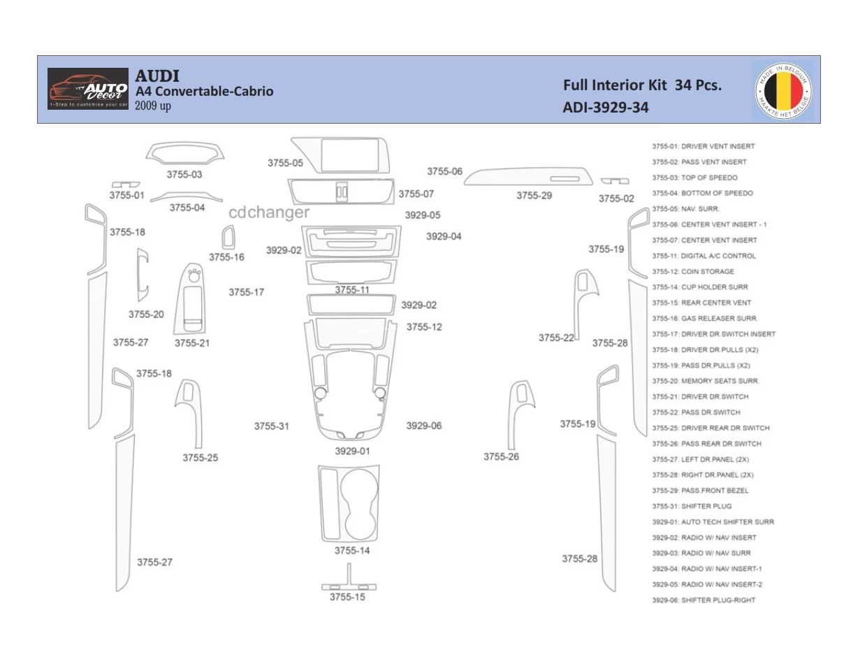 Audi A4 B8 2008–2016 Intérieur WHZ Kit habillage tableau de bord 34 Pièces - 1