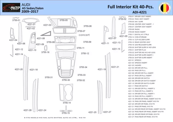 Audi A5 2008–2016 Interieur WHZ Dashboard sierset 40 delig - 1