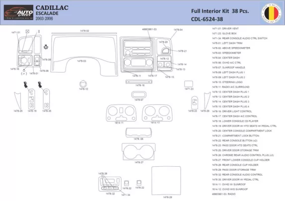 Cadillac Escalade 2003–2006 Interieur WHZ Dashboardafwerkingsset 34-delig - 1