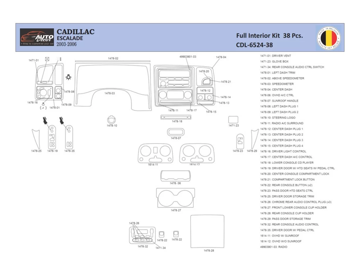 Cadillac Escalade 2003–2006 Interieur WHZ Dashboardafwerkingsset 34-delig - 1