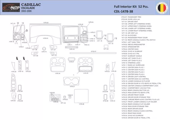 Cadillac Escalade 2003–2006 Intérieur WHZ Kit de garniture de tableau de bord 52 pièces - 1