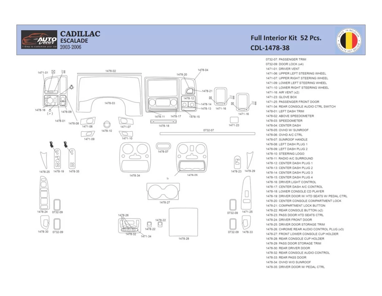 Cadillac Escalade 2003–2006 Interieur WHZ Dashboardafwerkingsset 52 delen - 1