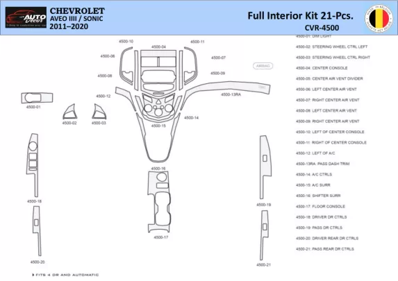 Chevrolet Aveo T300 2012–2020 Intérieur WHZ Kit de garniture de tableau de bord 21 pièces - 1