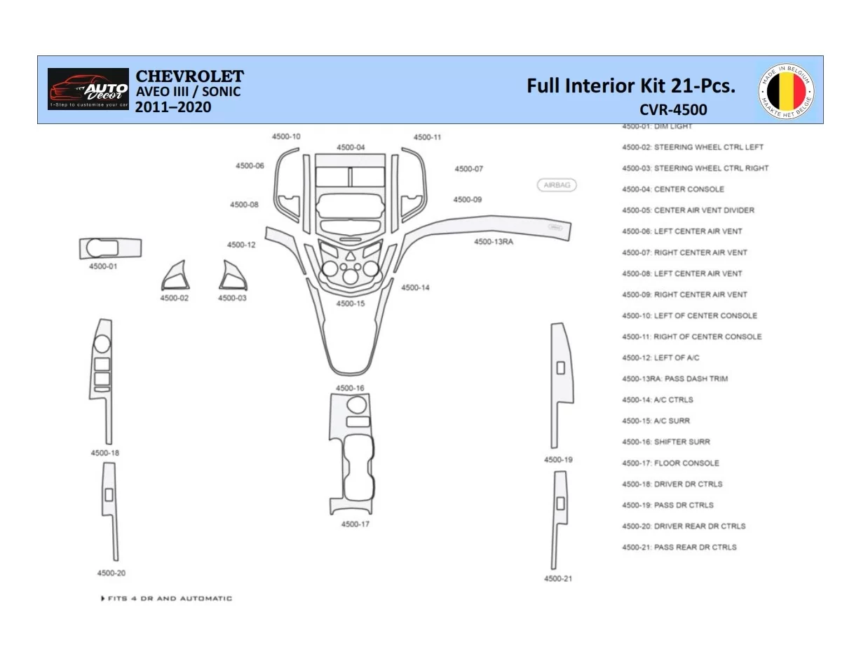 Chevrolet Aveo T300 2012–2020 Intérieur WHZ Kit de garniture de tableau de bord 21 pièces - 1