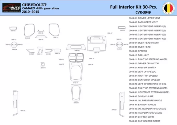 Chevrolet Camaro 2010-2015 Intérieur WHZ Kit de garniture de tableau de bord 30 pièces - 1
