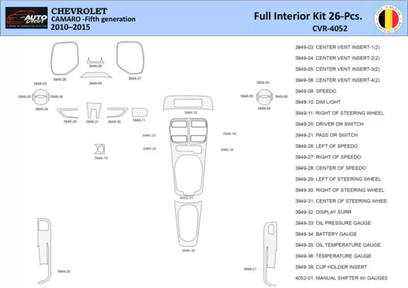 Chevrolet Camaro 2010-2015 Interieur WHZ Dashboard trim kit 26 delig - 1