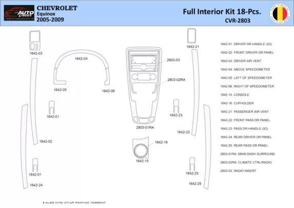 Chevrolet Equinox 2005–2009 Intérieur WHZ Kit de garniture de tableau de bord 18 pièces - 1