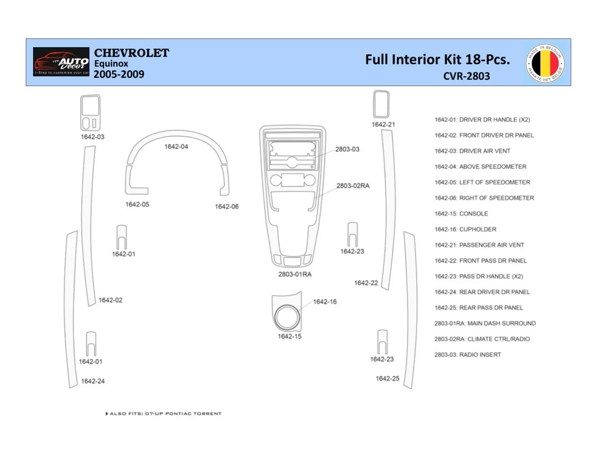 Chevrolet Equinox 2005–2009 Intérieur WHZ Kit de garniture de tableau de bord 18 pièces - 1