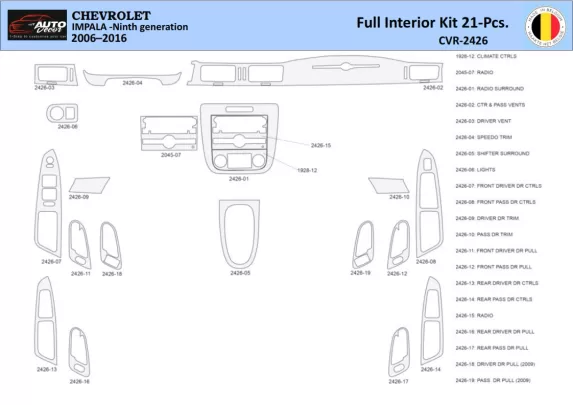 Chevrolet Impala 2006-2015 Intérieur WHZ Kit de garniture de tableau de bord 21 pièces - 1